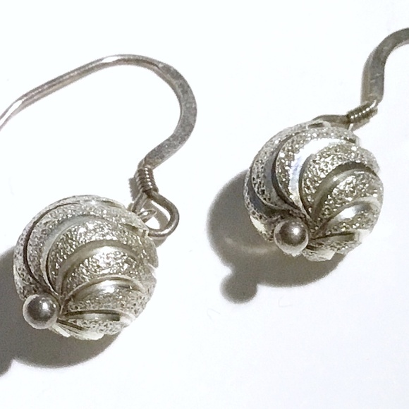 Sterling Silver Laser Cut 10mm Balls Pierced Drop Earrings - Picture 1 of 3